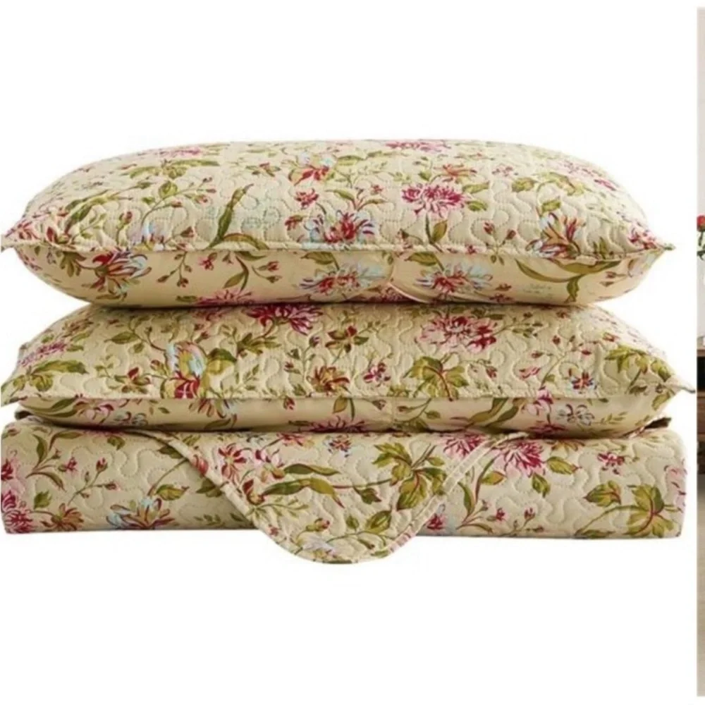 Floral Quilt Set Queen Size, Reversible Cotton Quilt Bedding Set